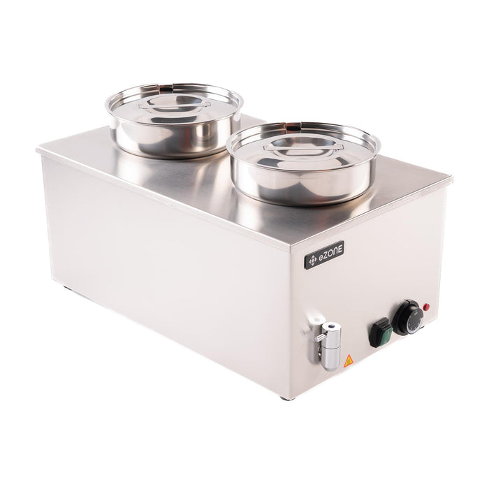 eZone Bain Marie G8710 w/Tap + Two Round Pots Lids Wet Heat Food Warmer 1.2kW