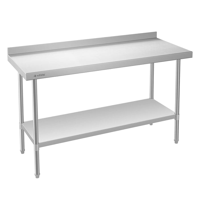 eZone Commercial Stainless Steel Kitchen Food Prep Table Upstand 1500x600x900mm +Castors