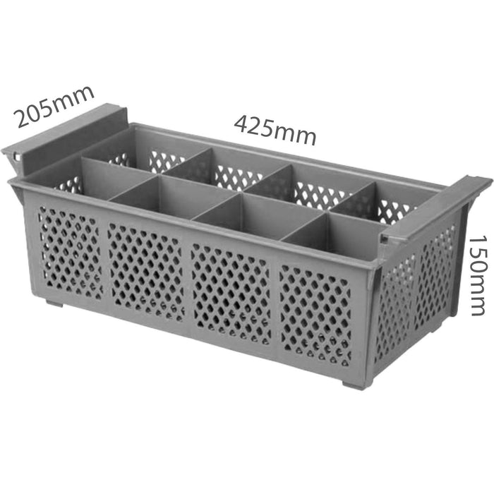 Cutlery Holder Plastic Basket Eight Compartment for Commercial Dishwasher, Grey