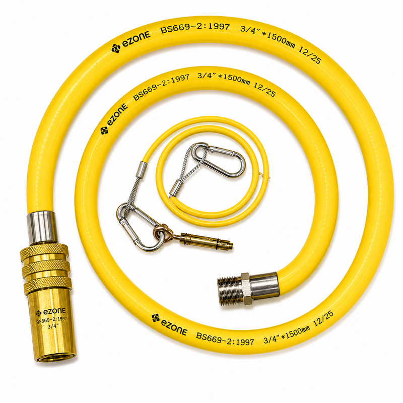 Commercial Catering Gas Hose Quick Release 3/4" x 1.5m Yellow BS669-2 Compliant