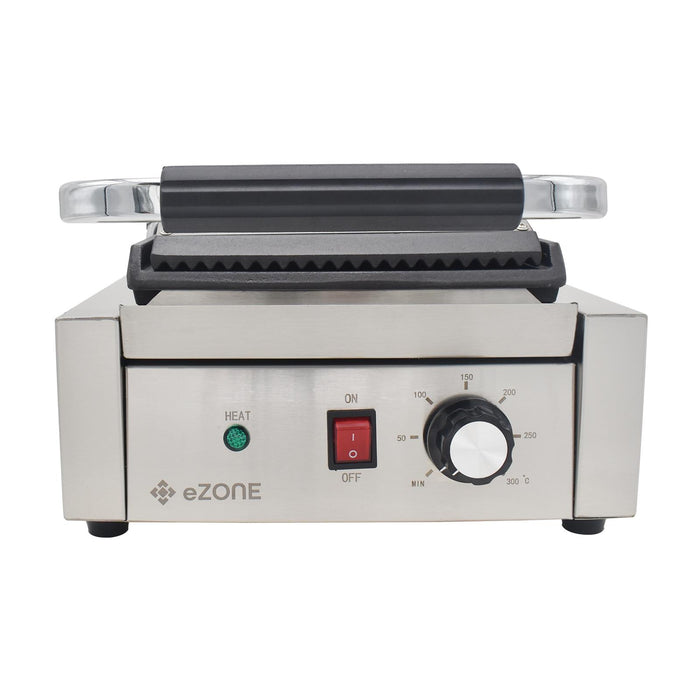 eZone Commercial Single Contact Grill Panini Maker Ribbed/Flat 1.8kW 230V