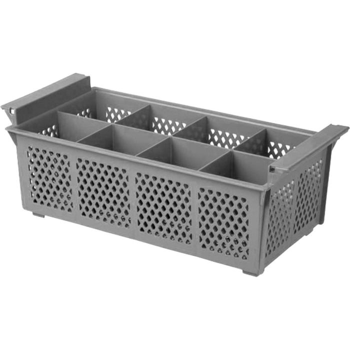 Cutlery Holder Plastic Basket Eight Compartment for Commercial Dishwasher, Grey