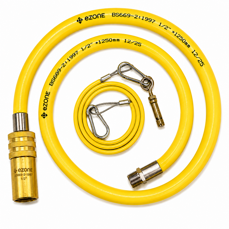 Commercial Catering Gas Hose Quick Release 1/2" x 1.25m Yellow BS669-2 Compliant