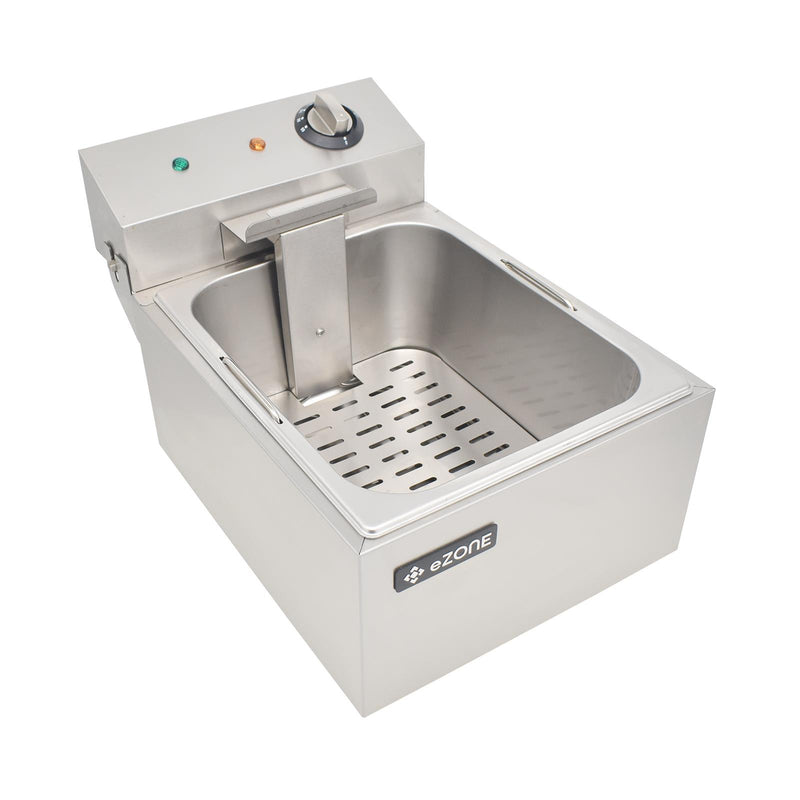 eZone Commercial Electric Fryer Single Tank 5Ltr 3kW 13A UK Plug Countertop Heavy Duty Stainless Steel Ideal for Restaurants Takeaways