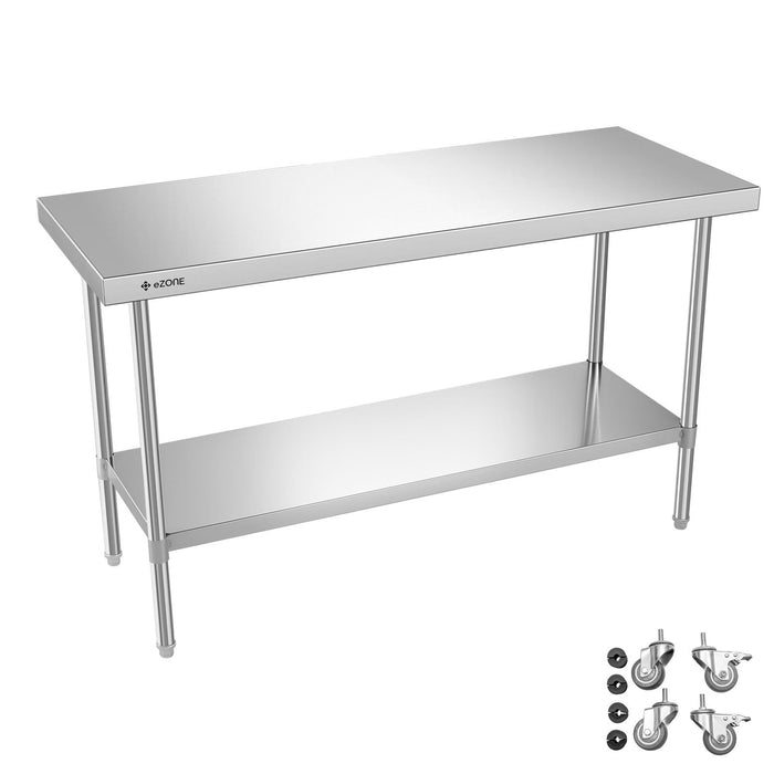 eZone Commercial Stainless Steel Kitchen Food Prep Table 1500x600x900mm +Castors