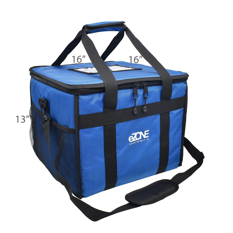 eZone Heavy Duty Insulated Food Delivery Bag 16x16x13” Blue with Hot Cold Divider Zipper Suitable for Takeaway Restaurants Pizza Indian Kebabs Chinese