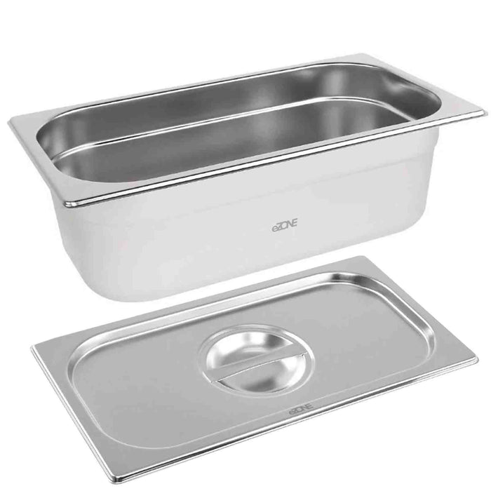 Gastronorm & Lid 1/3 Third Stainless Steel Bain Marie Food Container Pan 100mm
