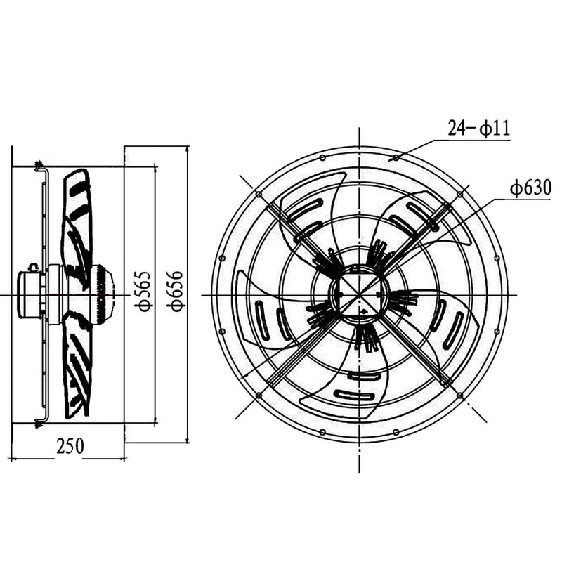 550mm Industrial Duct Fan Cased Axial Commercial Kitchen Canopy Extractor