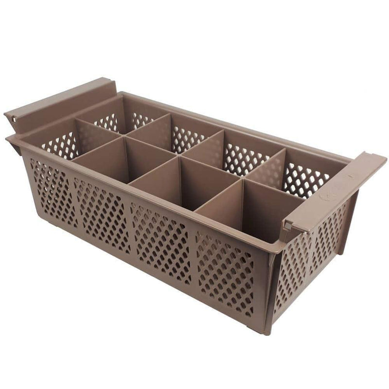 Cutlery Holder Plastic Basket Eight Compartment for Commercial Dishwasher BROWN