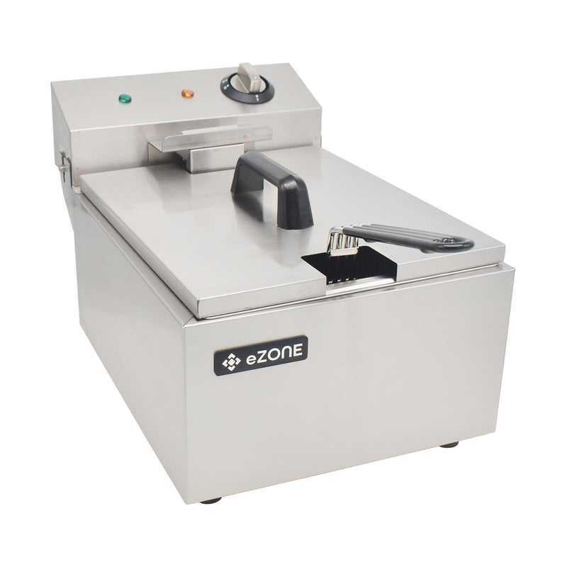 eZone Commercial Electric Fryer Single Tank 5Ltr 3kW 13A UK Plug Countertop Heavy Duty Stainless Steel Ideal for Restaurants Takeaways