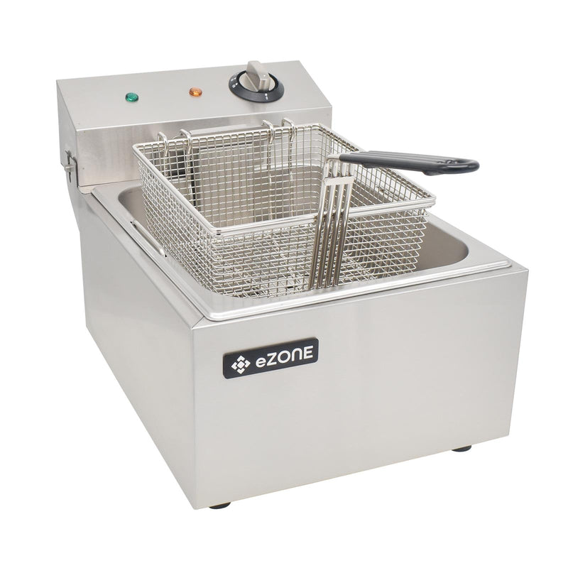 eZone Commercial Electric Fryer Single Tank 5Ltr 3kW 13A UK Plug Countertop Heavy Duty Stainless Steel Ideal for Restaurants Takeaways