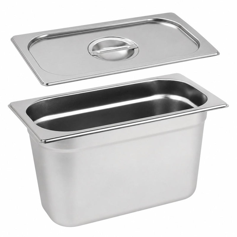 Stainless Steel 1/4 Gastronorm Pan/Tray with Lid 200mm Deep Food GN Container