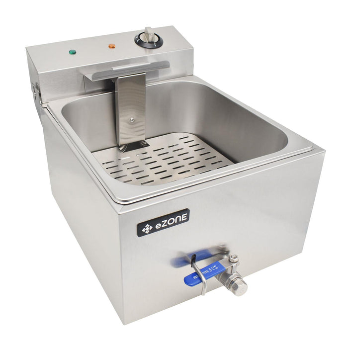 eZone Commercial Electric Fryer Single Tank 7Ltr 3kW 13A UK Plug Countertop Heavy Duty Stainless Steel with Oil Drain Ideal for Restaurants Takeaways