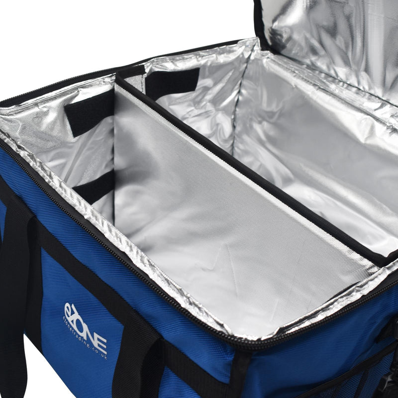 eZone Heavy Duty Insulated Food Delivery Bag 16x16x13” Blue with Hot Cold Divider Zipper Suitable for Takeaway Restaurants Pizza Indian Kebabs Chinese