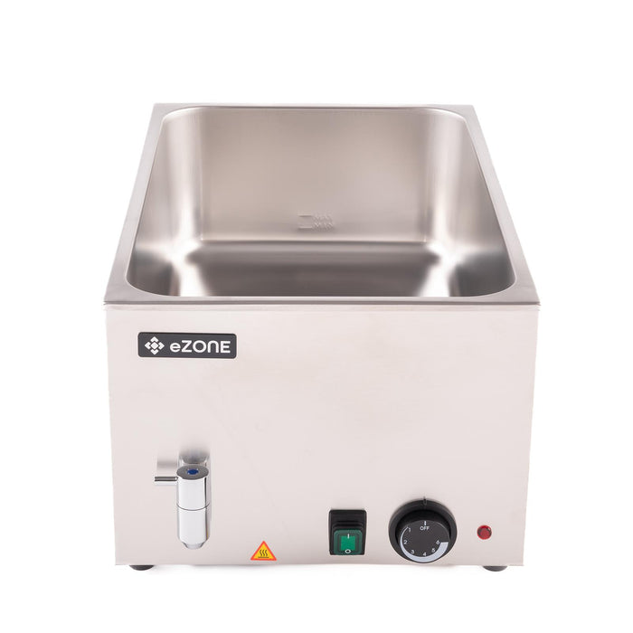 eZone Bain Marie G8710 w/Tap + Two Round Pots Lids Wet Heat Food Warmer 1.2kW