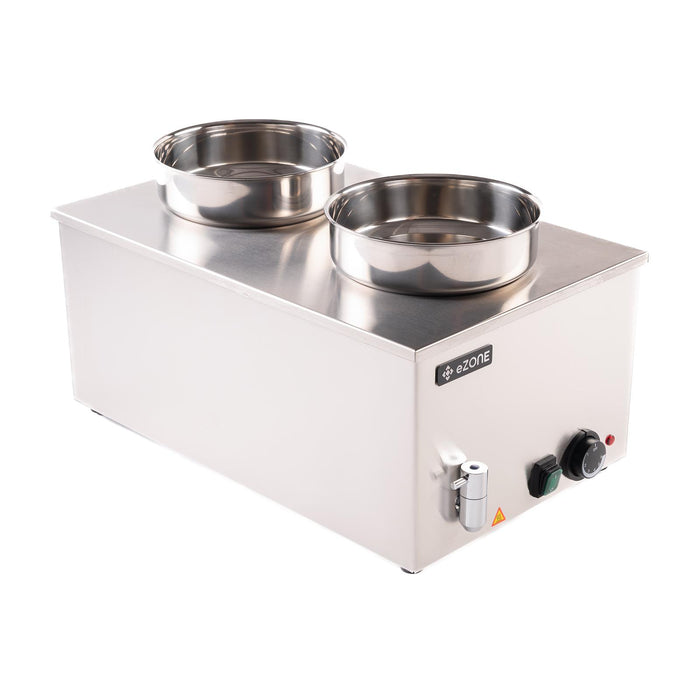 eZone Bain Marie G8710 w/Tap + Two Round Pots Lids Wet Heat Food Warmer 1.2kW