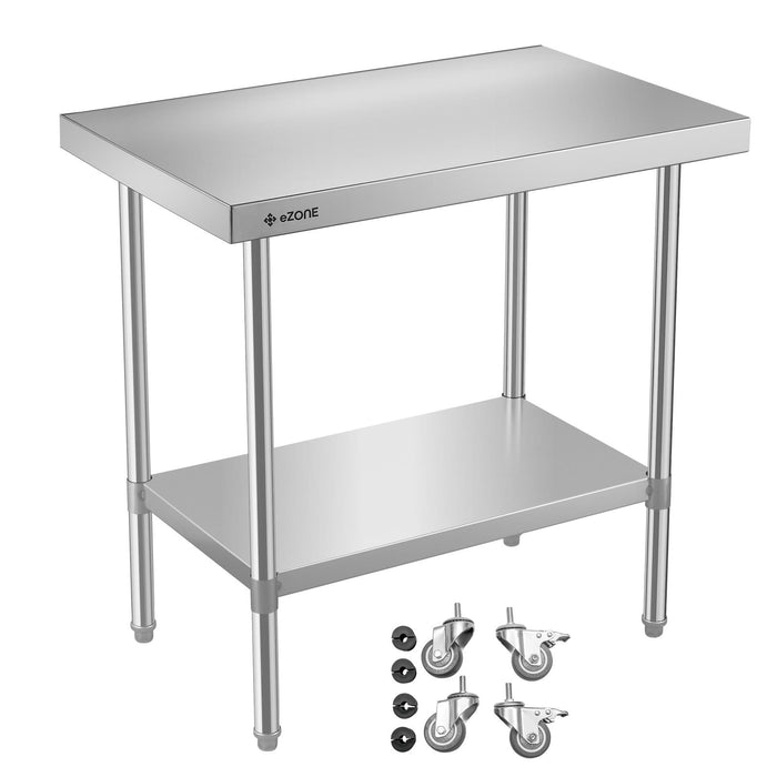 eZone Commercial Stainless Steel Kitchen Food Prep Table 900x600x900mm +Castors