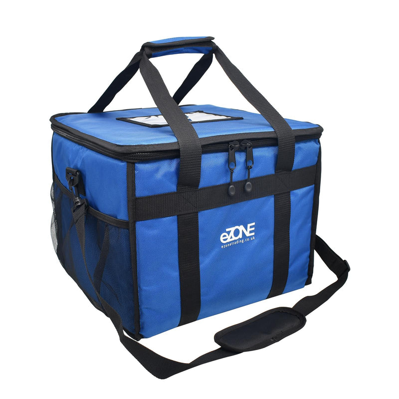 eZone Heavy Duty Insulated Food Delivery Bag 16x16x13” Blue with Hot Cold Divider Zipper Suitable for Takeaway Restaurants Pizza Indian Kebabs Chinese