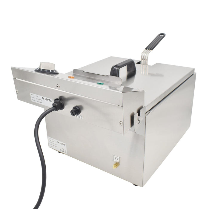 eZone Commercial Electric Fryer Single Tank 7Ltr 3kW 13A UK Plug Countertop Heavy Duty Stainless Steel with Oil Drain Ideal for Restaurants Takeaways