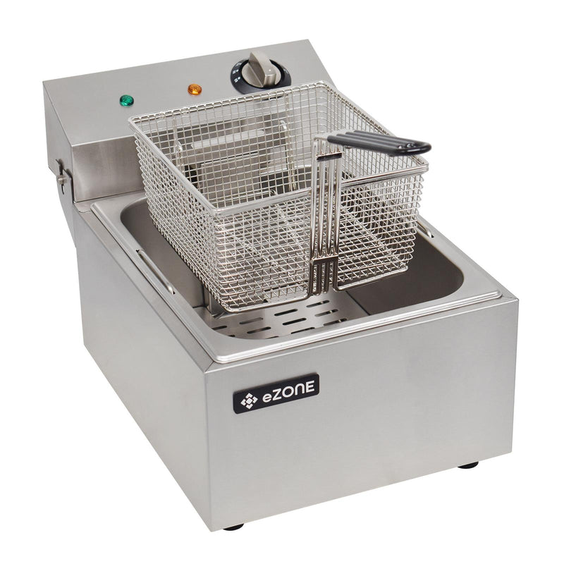 eZone Commercial Electric Fryer Single Tank 5Ltr 3kW 13A UK Plug Countertop Heavy Duty Stainless Steel Ideal for Restaurants Takeaways