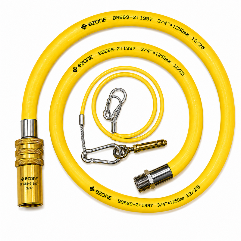Commercial Catering Gas Hose Quick Release 3/4" x 1.25m Yellow BS669-2 Compliant