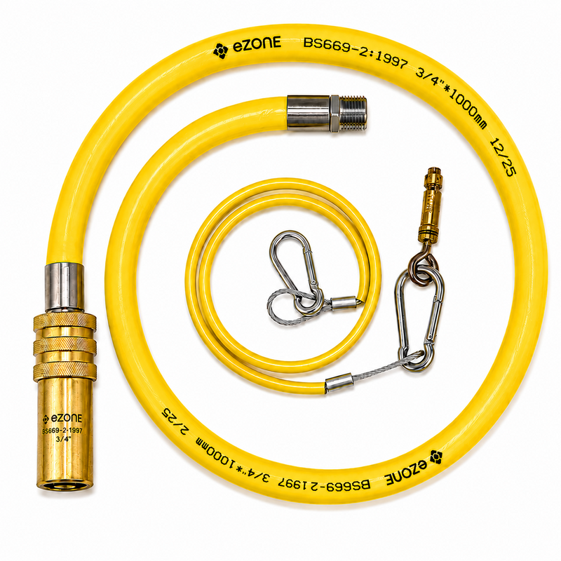 Commercial Catering Gas Hose Quick Release 3/4" x 1m Yellow BS669-2 Compliant