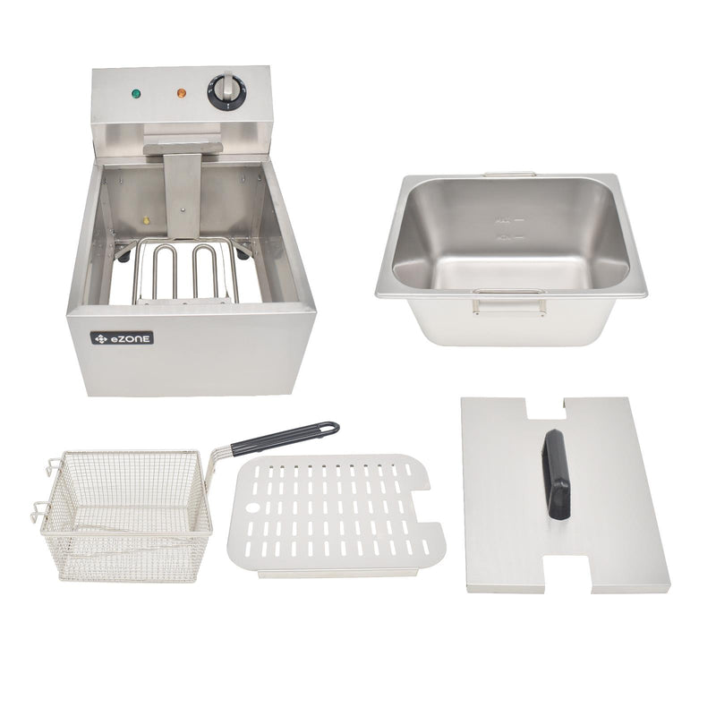 eZone Commercial Electric Fryer Single Tank 5Ltr 3kW 13A UK Plug Countertop Heavy Duty Stainless Steel Ideal for Restaurants Takeaways