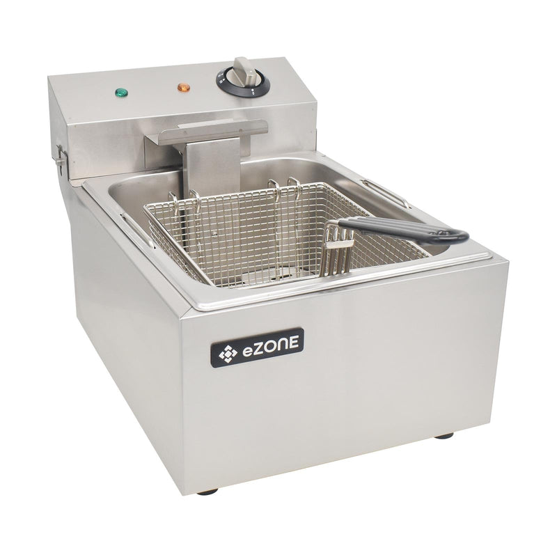 eZone Commercial Electric Fryer Single Tank 5Ltr 3kW 13A UK Plug Countertop Heavy Duty Stainless Steel Ideal for Restaurants Takeaways