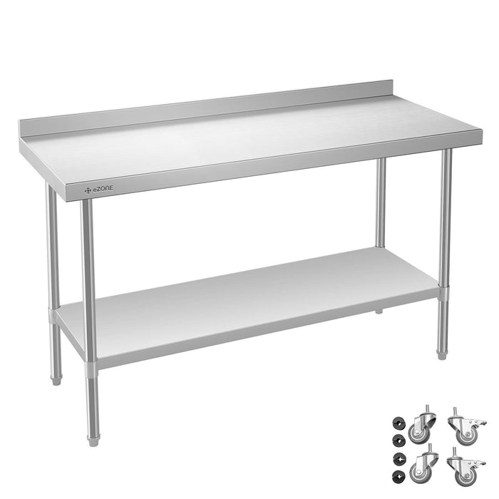 eZone Commercial Stainless Steel Kitchen Food Prep Table Upstand 1500x600x900mm +Castors