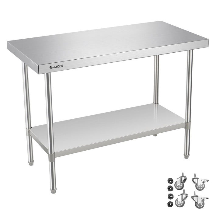 eZone Commercial Stainless Steel Kitchen Food Prep Table 1200x600x900mm +Castors