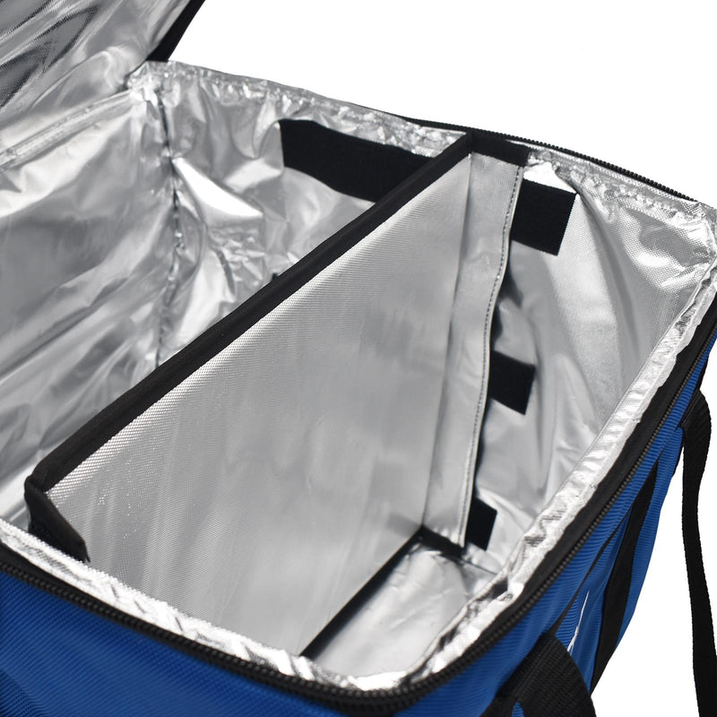 eZone Heavy Duty Insulated Food Delivery Bag 16x16x13” Blue with Hot Cold Divider Zipper Suitable for Takeaway Restaurants Pizza Indian Kebabs Chinese