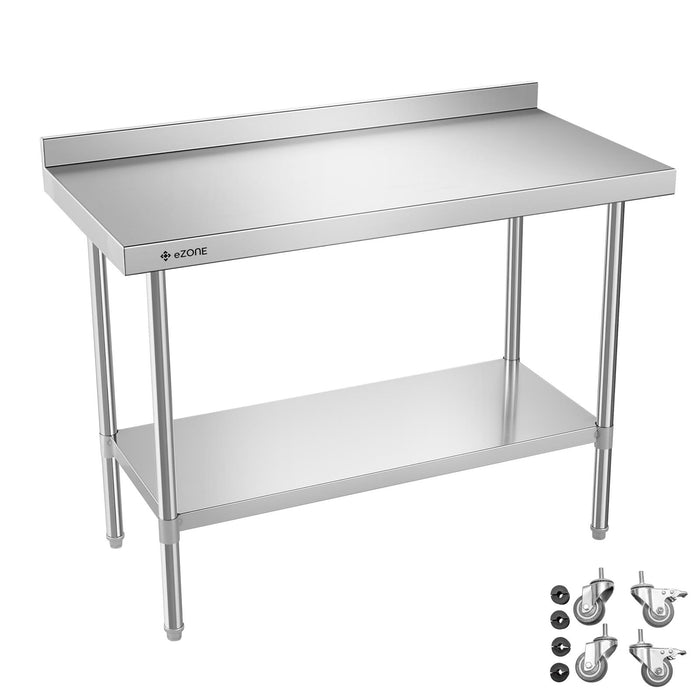 eZone Commercial Stainless Steel Kitchen Food Prep Table Upstand 1200x600x900mm +Castors
