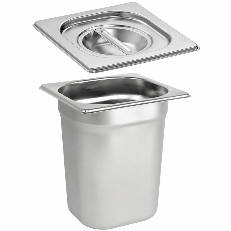 Stainless Steel 1/6 Gastronorm Pan/Tray with Lid 200mm Deep Food GN Container