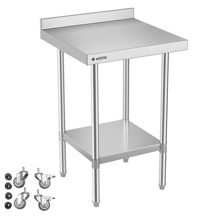 eZone Commercial Stainless Steel Kitchen Food Prep Table Upstand 600x600x900mm +Castors