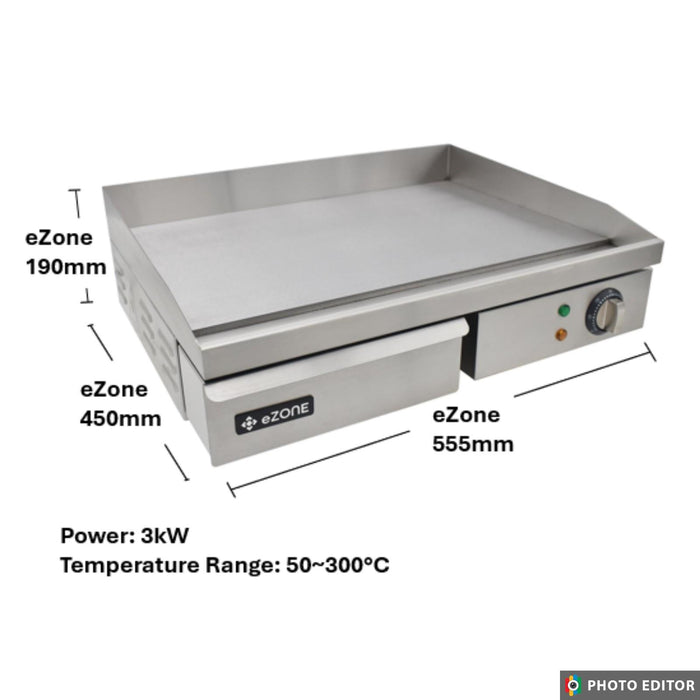 eZone Commercial Electric Griddle Single Zone 55cm 3kW 230V