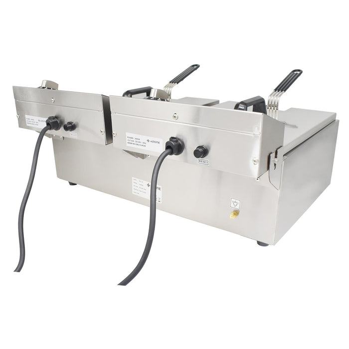 eZone Commercial Electric Fryer Single Tank 2x5Ltr 2x3kW 2x13A UK Plug Countertop Heavy Duty Stainless Steel Ideal for Restaurants Takeaways