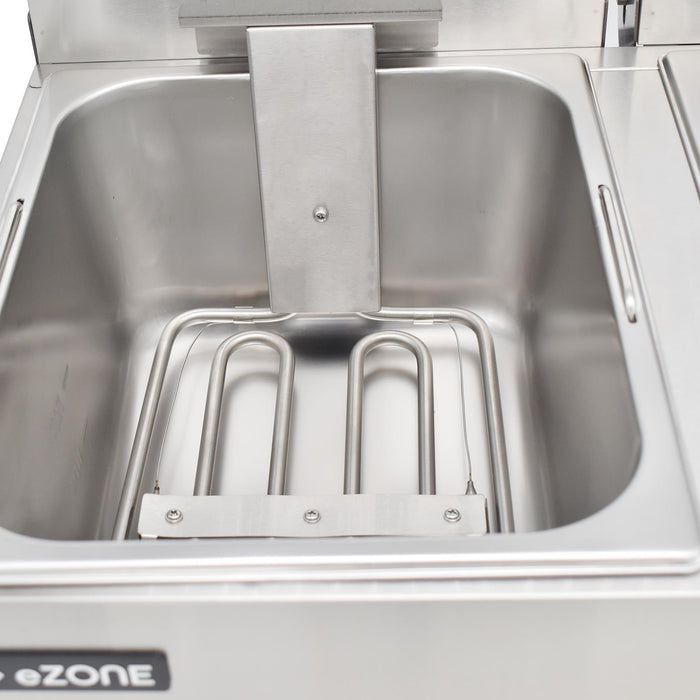 eZone Commercial Electric Fryer Single Tank 2x5Ltr 2x3kW 2x13A UK Plug Countertop Heavy Duty Stainless Steel Ideal for Restaurants Takeaways