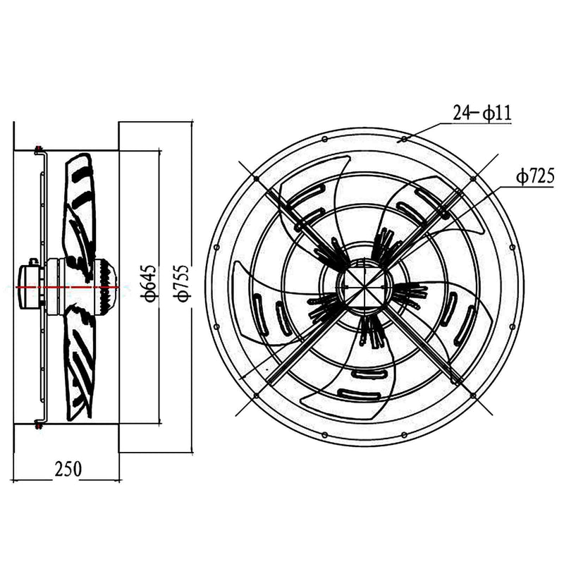 630mm Industrial Duct Fan Cased Axial Commercial Kitchen Canopy Extractor