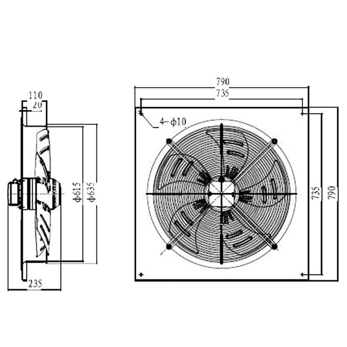 600mm Industrial Ventilation Metal Fan Axial Commercial Air Extractor Exhaust