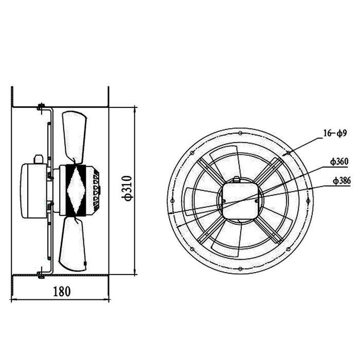 300mm Industrial Duct Fan Cased Axial Commercial Kitchen Canopy Extractor