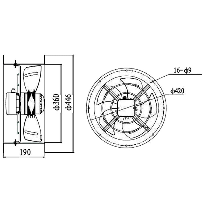 350mm Industrial Duct Fan Cased Axial Commercial Kitchen Canopy Extractor