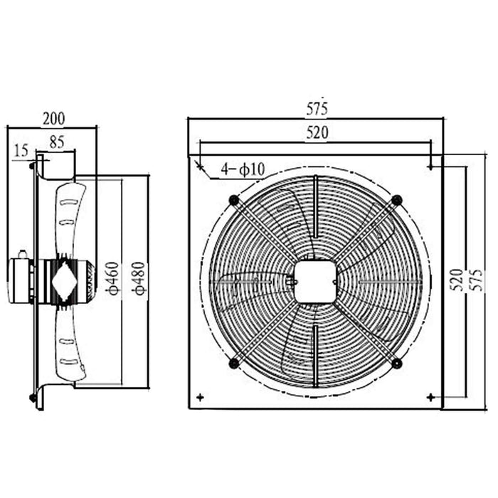 450mm Industrial Ventilation Metal Fan Axial Commercial Air Extractor Exhaust